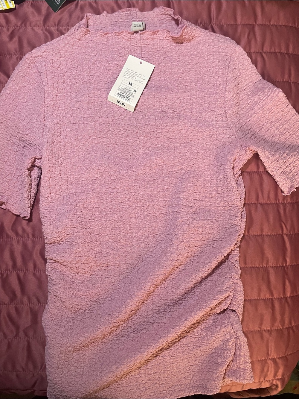 NWT Pink Textured Bodycon Mock Neck Ruffle Sleeve Top XS ( A New Day)
